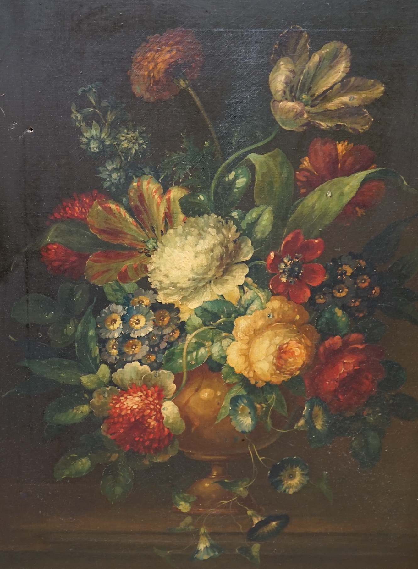 Dorothy Cooper (20th. C) in the 17th century Dutch style, oil on canvas, Still life of flowers in a vase, signed, 59 x 44cm